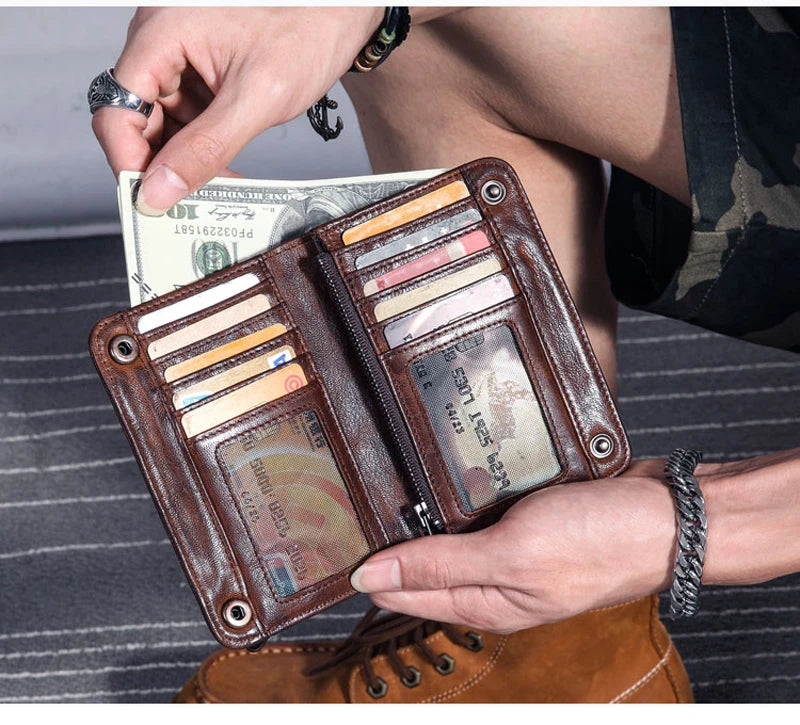 Carteira de couro genuíno do vintage dos homens carteira longa bolsa de embreagem masculino clipes de dinheiro zip em torno do saco de dinheiro titular do cartão