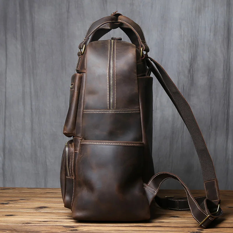 NZPJ-Mochila masculina retrô de couro de camada superior, grande capacidade, bolsa para computador, Crazy Horse, lazer e viagem