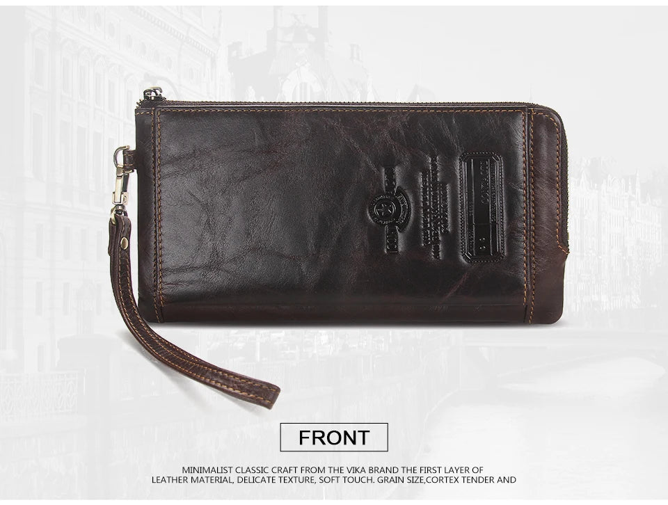 Carteira longa de couro genuíno da CONTACT'S para homens com zíper duplo carteira titular do cartão bolsa de moedas clipe de dinheiro bolsa feminina