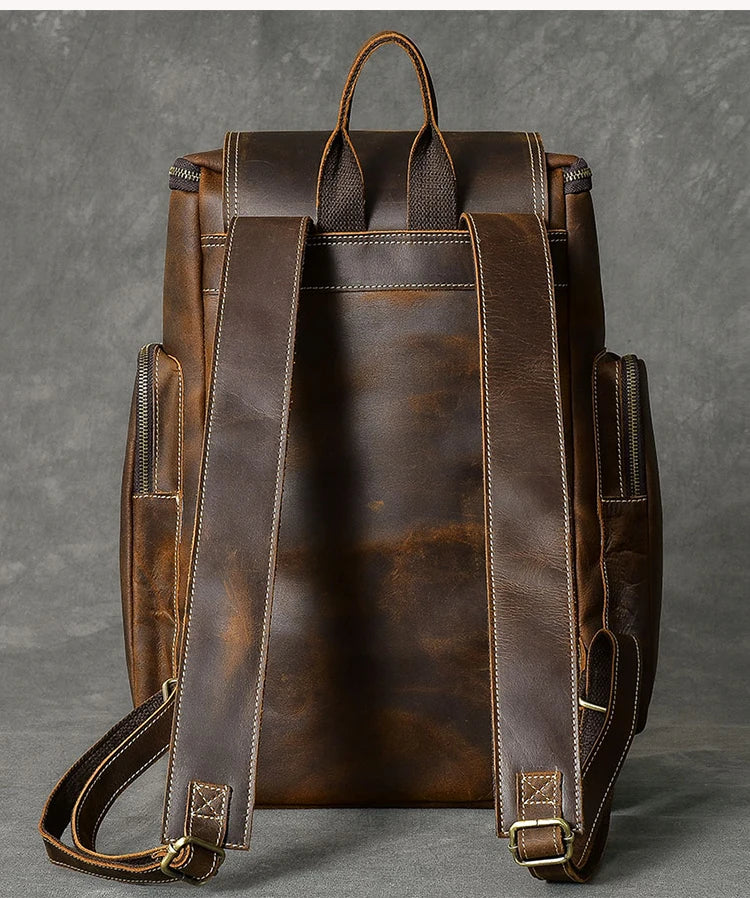 Vintage cavalo louco mochila de couro genuíno dos homens bagpack escalada mochila masculino grande caminhadas mochila m814