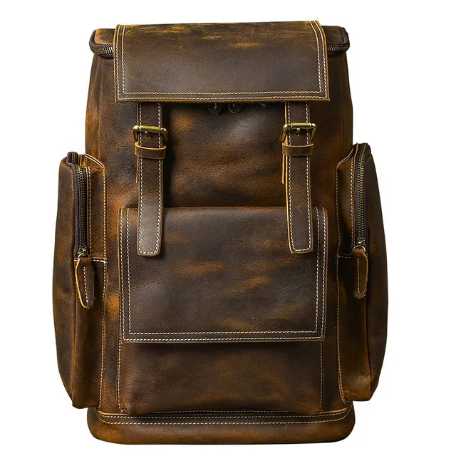 Vintage cavalo louco mochila de couro genuíno dos homens bagpack escalada mochila masculino grande caminhadas mochila m814