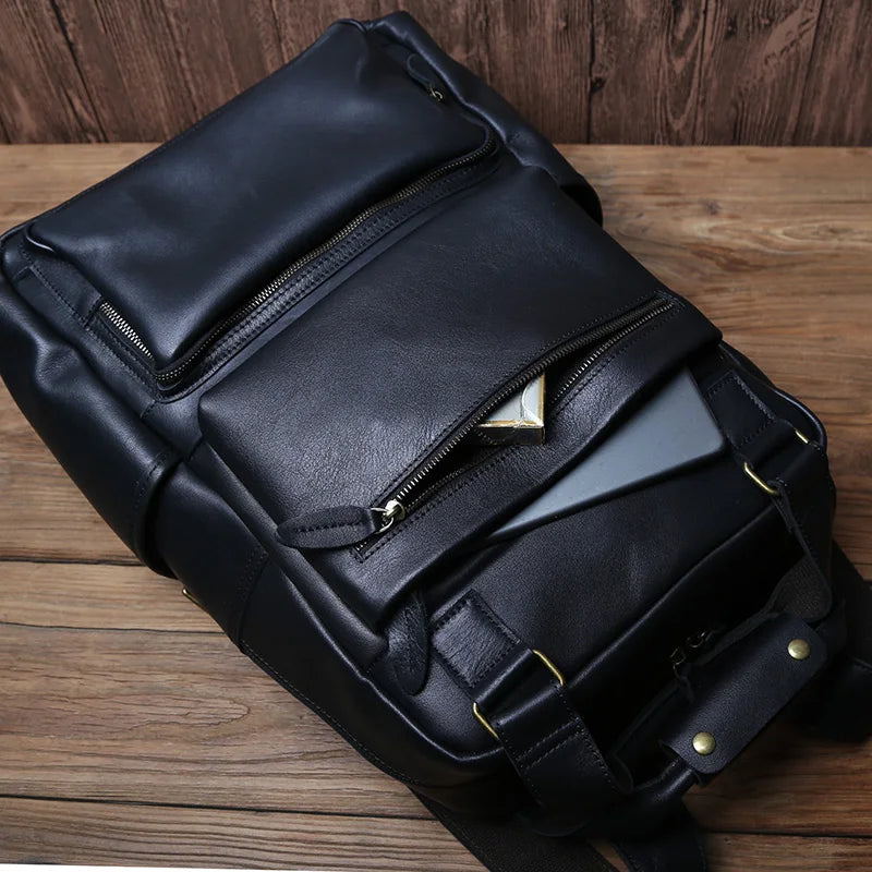 NZPJ-Mochila masculina retrô de couro de camada superior, grande capacidade, bolsa para computador, Crazy Horse, lazer e viagem