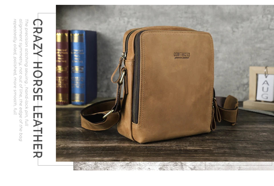 Contact's bolsa mensageiro masculina de couro genuíno, bolsa de ombro vintage para ipad mini de 7.9 polegadas, bolsa crossbody masculina de alta qualidade