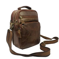 Bolsa de ombro masculina de lona militar vintage + couro genuíno, bolsa crossbody, bolsa mensageiro de lona para lazer