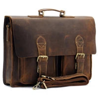 Maleta de couro genuíno para homens, vintage, cavalo louco, trabalho, negócios, ombro, bolsa de mensageiro, bolsa masculina, M088, 15 "bolsa para laptop
