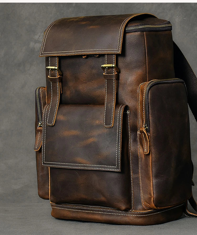 Vintage cavalo louco mochila de couro genuíno dos homens bagpack escalada mochila masculino grande caminhadas mochila m814