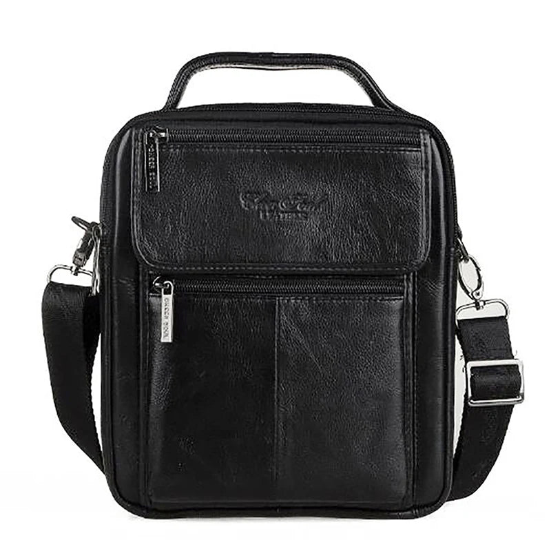 Bolsa Transversal Masculina de Couro Genuíno para Negócios, Pasta Casual de Couro Bovino, Bolsa de Mão Masculina com Alça Superior