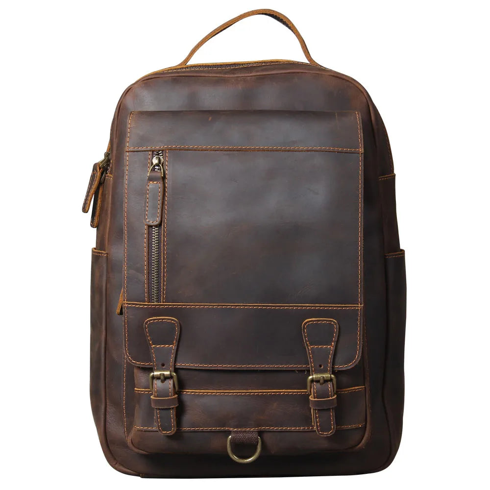 Mochila Vintage de Couro Genuíno S.WORKER, Bolsa para Laptop, Couro Crazy-horse, Mochila Escolar, Bolsa de Viagem para Fim de Semana
