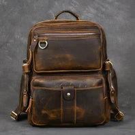 Vintage cavalo louco mochila de couro genuíno dos homens bagpack escalada mochila masculino grande caminhadas mochila m814