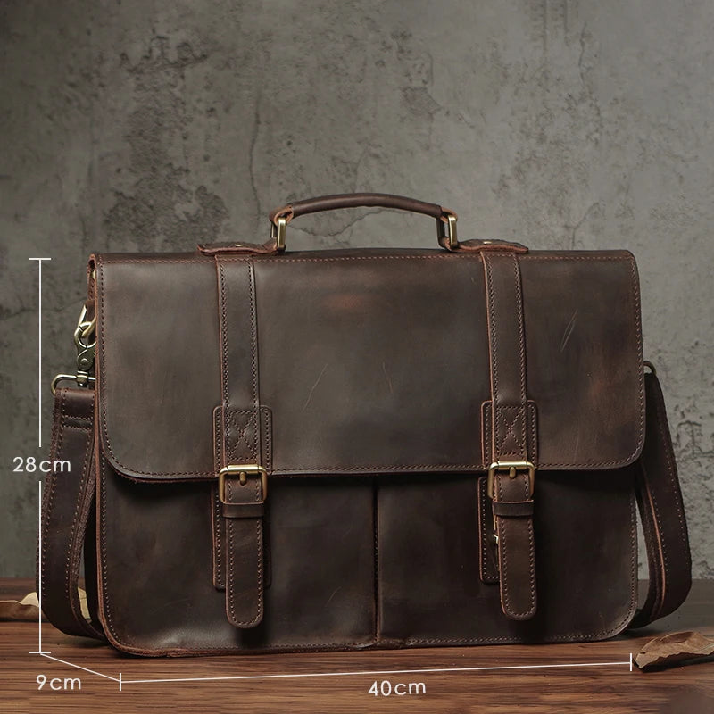 Nuka maleta executiva masculina de couro genuíno bolsa de negócios superior do vintage bolsa de ombro homem escritório portátil saco do mensageiro