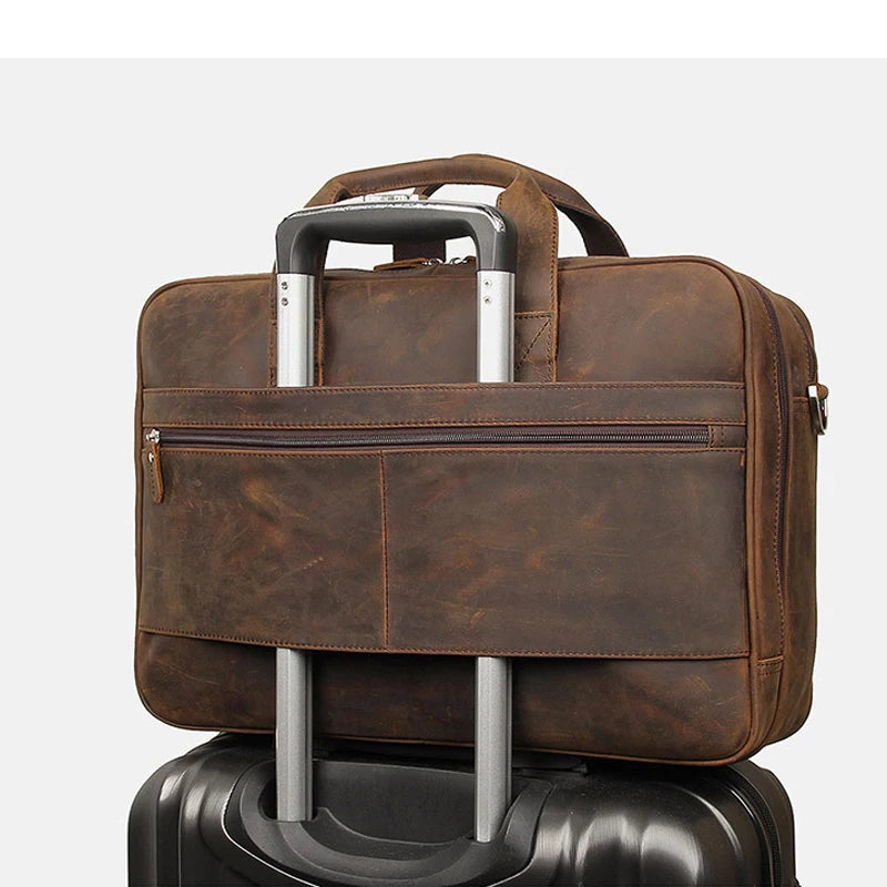 Pasta de couro genuíno de alta qualidade para homens, bolsa de negócios, couro crazy horse, grande, 17 polegadas, bolsa para laptop, porta-pasta masculina, estojo de escritório