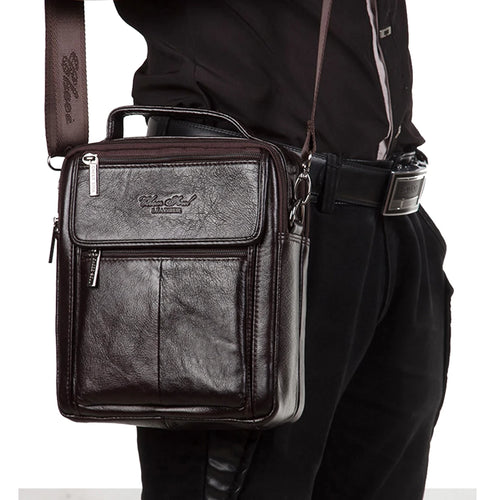 Bolsa Transversal Masculina de Couro Genuíno para Negócios, Pasta Casual de Couro Bovino, Bolsa de Mão Masculina com Alça Superior