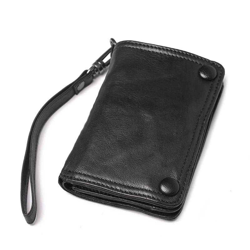 Carteira de couro genuíno do vintage dos homens carteira longa bolsa de embreagem masculino clipes de dinheiro zip em torno do saco de dinheiro titular do cartão