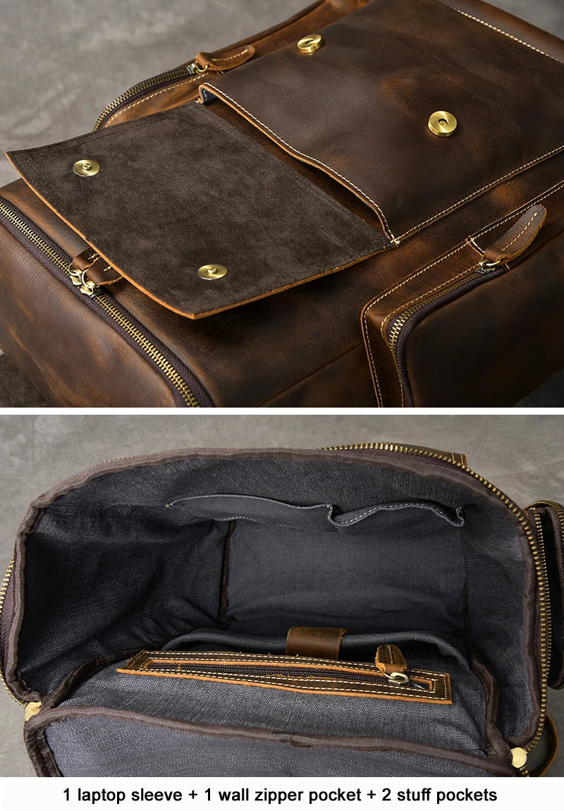 Vintage cavalo louco mochila de couro genuíno dos homens bagpack escalada mochila masculino grande caminhadas mochila m814