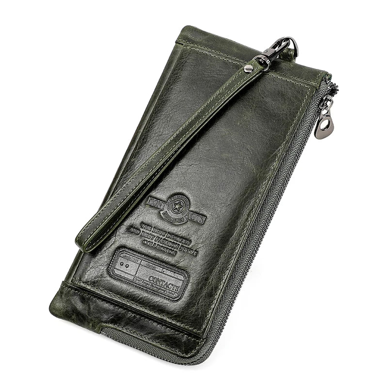 Carteira longa de couro genuíno da CONTACT'S para homens com zíper duplo carteira titular do cartão bolsa de moedas clipe de dinheiro bolsa feminina