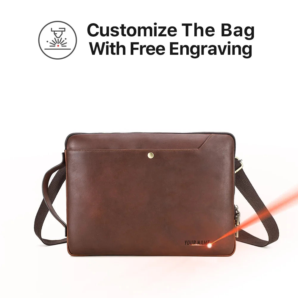 Bolsa de couro genuíno para laptop, bolsa para macbook pro air 14 13, bolsa crossbody, bolsa de negócios com alça de ombro