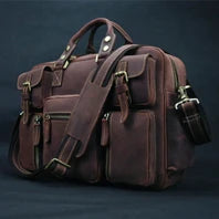 Pasta de couro genuíno de alta qualidade para homens, bolsa de negócios, couro crazy horse, grande, 17 polegadas, bolsa para laptop, porta-pasta masculina, estojo de escritório