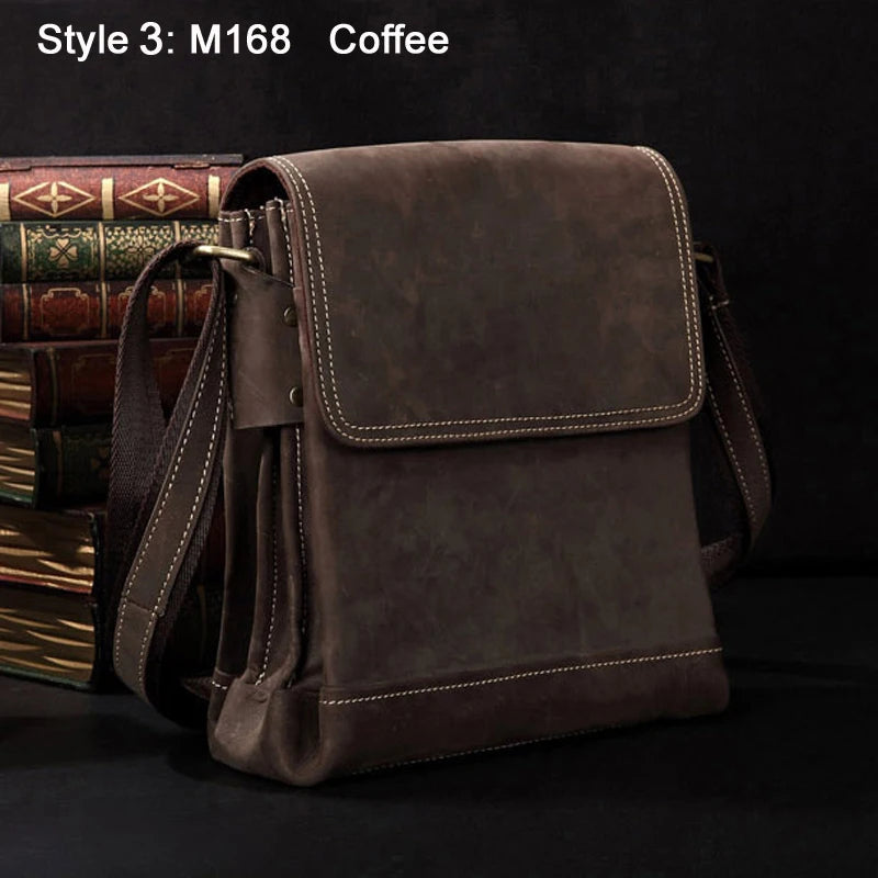 Bolsa de ombro vintage de couro louco cavalo, bolsa mensageiro cruzada masculina, bolsa de lazer genuína de couro, 2020