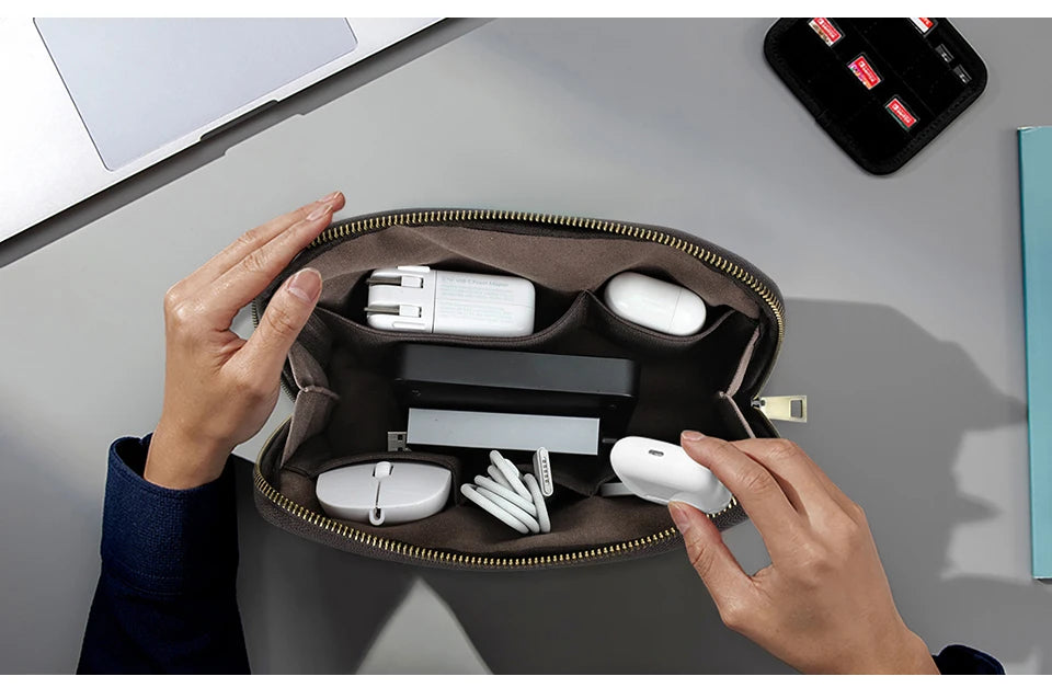 Contact's bolsa de mão de viagem masculina, carteira de couro genuíno, bolsa casual, organizador de cabo de carga, bolsa de armazenamento