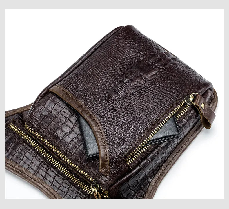 SCHLATUM-Couro Genuíno Motocicleta Fanny, Design Multifunções dos homens, Grão de Crocodilo, Pacote de cinto, Drop Leg Bag