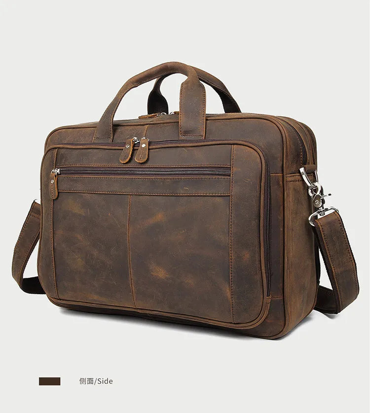 Pasta de couro genuíno de alta qualidade para homens, bolsa de negócios, couro crazy horse, grande, 17 polegadas, bolsa para laptop, porta-pasta masculina, estojo de escritório