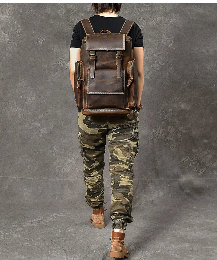 Vintage cavalo louco mochila de couro genuíno dos homens bagpack escalada mochila masculino grande caminhadas mochila m814