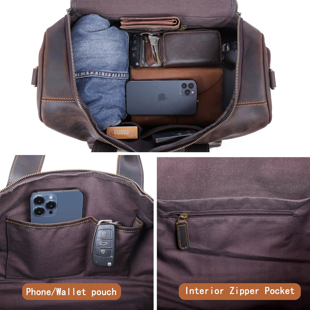 S.WORKER Bolsa de viagem vintage de couro genuíno Crazy Horse Bolsa de lona de couro masculina Bolsa de fim de semana Bolsa de ginástica Bagagem de mão