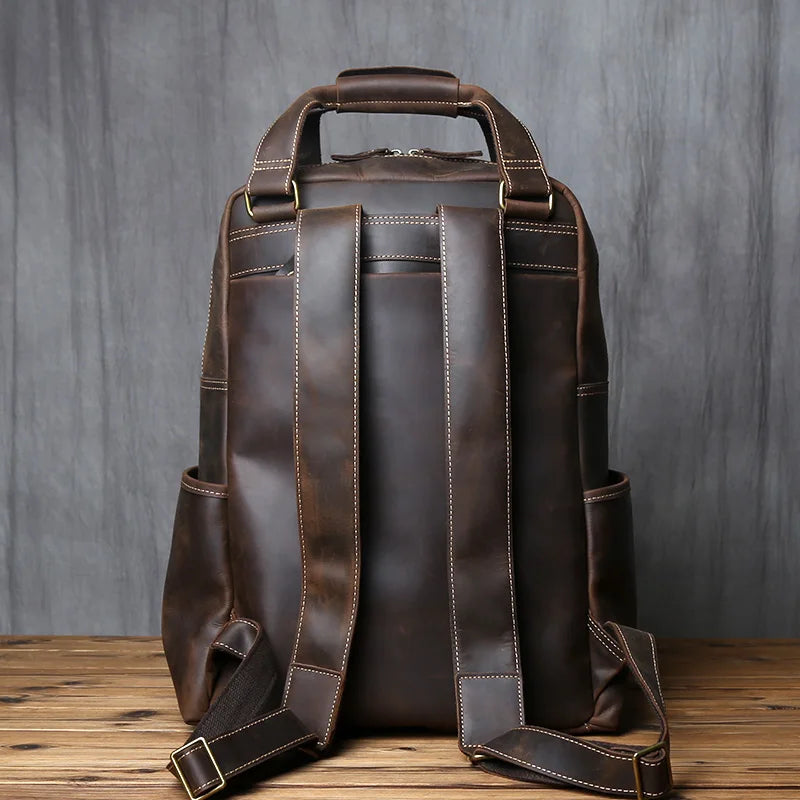NZPJ-Mochila masculina retrô de couro de camada superior, grande capacidade, bolsa para computador, Crazy Horse, lazer e viagem