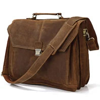 Pasta de couro genuíno de alta qualidade para homens, bolsa de negócios, couro crazy horse, grande, 17 polegadas, bolsa para laptop, porta-pasta masculina, estojo de escritório