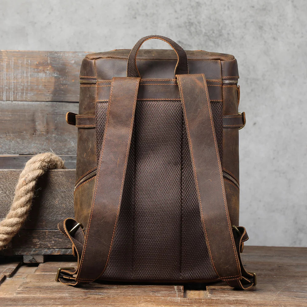 Mochila de couro genuíno vintage, Laptop Bag, Crazy Horse School Bag, Bolsa de ombro Weekender viagem ao ar livre