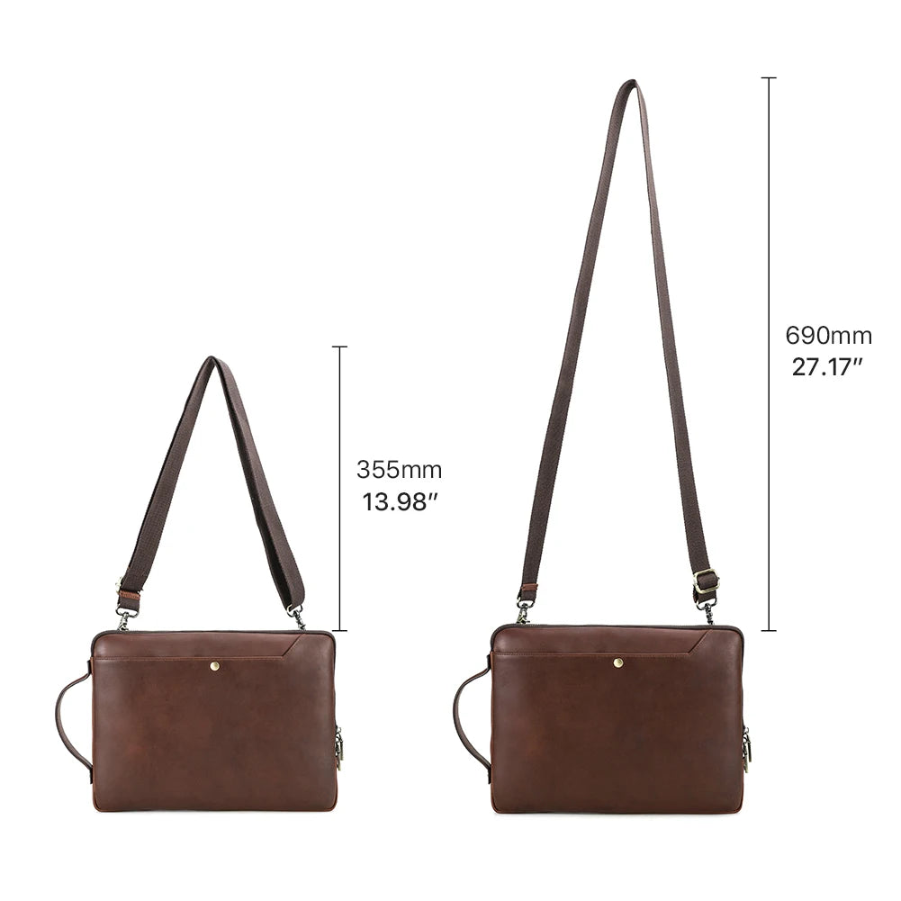 Bolsa de couro genuíno para laptop, bolsa para macbook pro air 14 13, bolsa crossbody, bolsa de negócios com alça de ombro