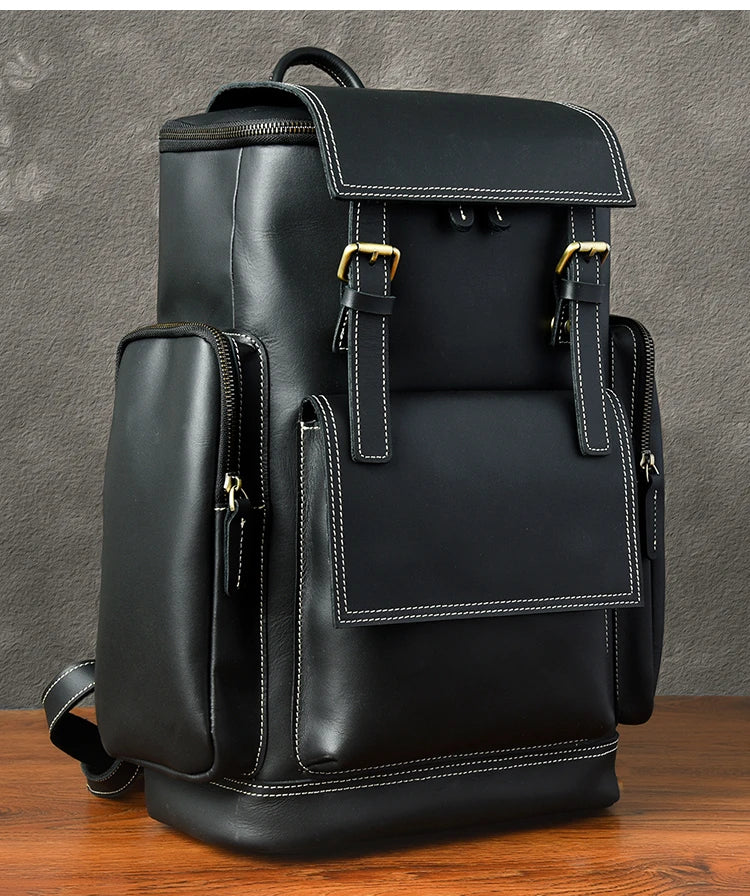 Vintage cavalo louco mochila de couro genuíno dos homens bagpack escalada mochila masculino grande caminhadas mochila m814