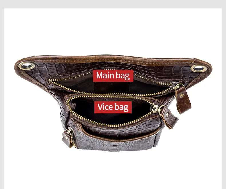 SCHLATUM-Couro Genuíno Motocicleta Fanny, Design Multifunções dos homens, Grão de Crocodilo, Pacote de cinto, Drop Leg Bag