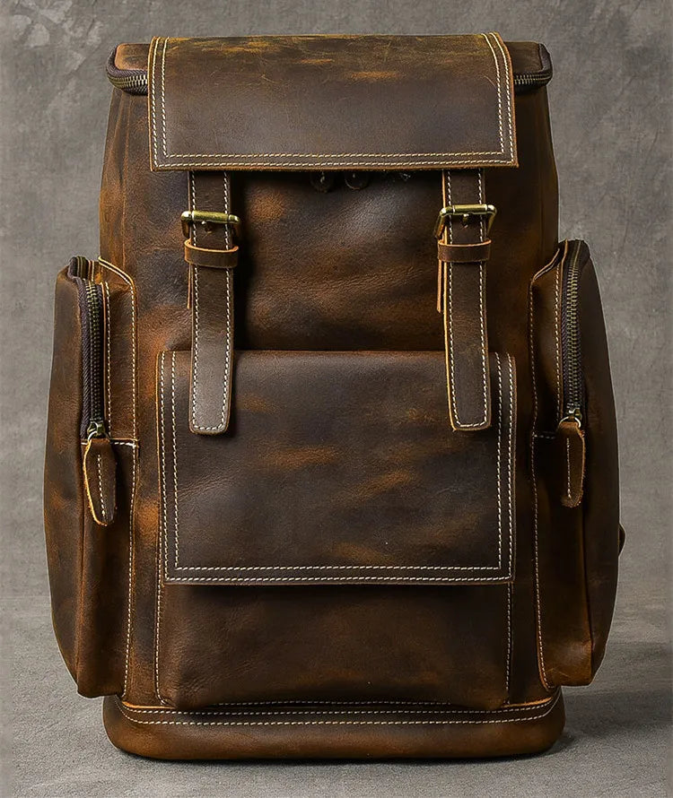 Vintage cavalo louco mochila de couro genuíno dos homens bagpack escalada mochila masculino grande caminhadas mochila m814