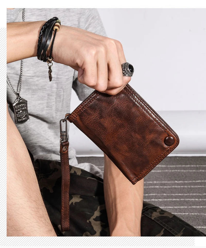 Carteira de couro genuíno do vintage dos homens carteira longa bolsa de embreagem masculino clipes de dinheiro zip em torno do saco de dinheiro titular do cartão