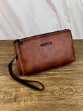 Moda simples retro masculino bolsa de embreagem carteira negócios grande capacidade saco de embreagem duplo compartimento zíper longo carteira saco de embreagem