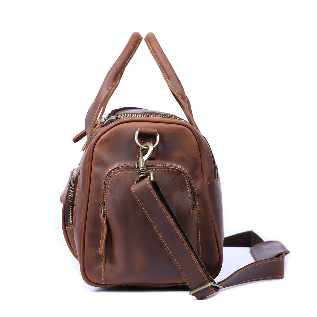 S.WORKER Bolsa de viagem vintage de couro genuíno Crazy Horse Bolsa de lona de couro masculina Bolsa de fim de semana Bolsa de ginástica Bagagem de mão