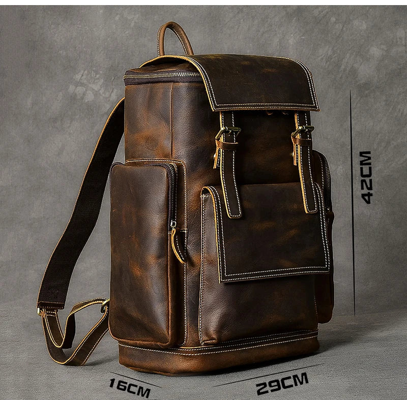 Vintage cavalo louco mochila de couro genuíno dos homens bagpack escalada mochila masculino grande caminhadas mochila m814