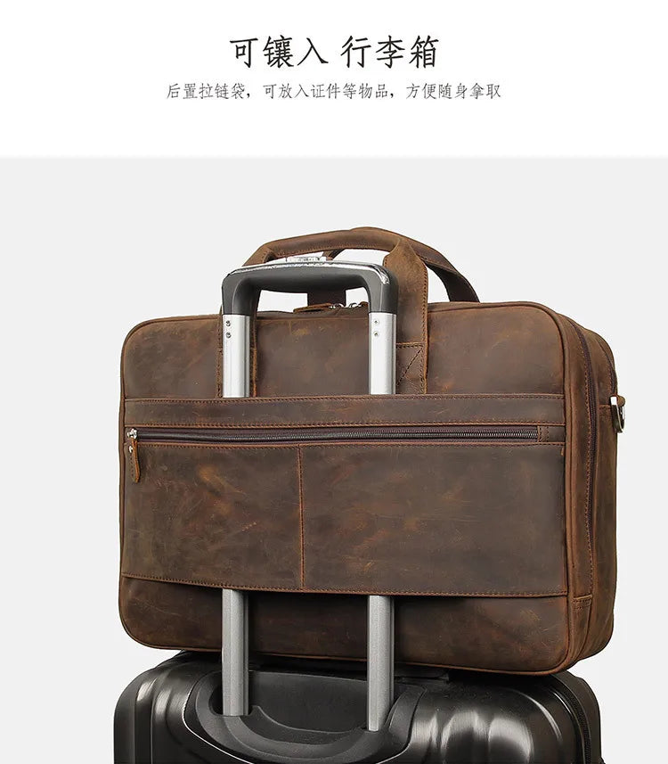 Pasta de couro genuíno de alta qualidade para homens, bolsa de negócios, couro crazy horse, grande, 17 polegadas, bolsa para laptop, porta-pasta masculina, estojo de escritório