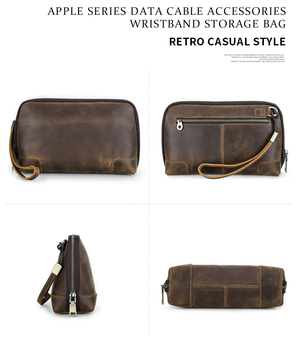 Contact's bolsa de mão de viagem masculina, carteira de couro genuíno, bolsa casual, organizador de cabo de carga, bolsa de armazenamento