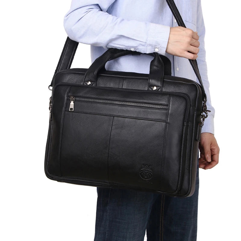 Schlatum pastas de negócios de couro genuíno preto para homens bolsas de luxo portátil maleta sacos 16 polegada saco do computador escritório