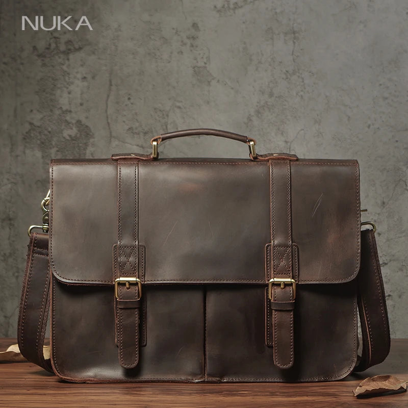 Nuka maleta executiva masculina de couro genuíno bolsa de negócios superior do vintage bolsa de ombro homem escritório portátil saco do mensageiro
