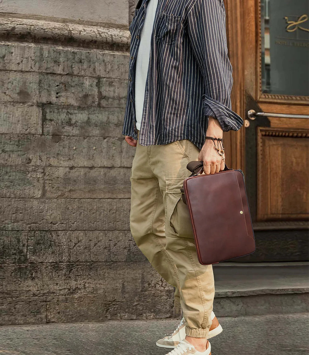 Bolsa de couro genuíno para laptop, bolsa para macbook pro air 14 13, bolsa crossbody, bolsa de negócios com alça de ombro