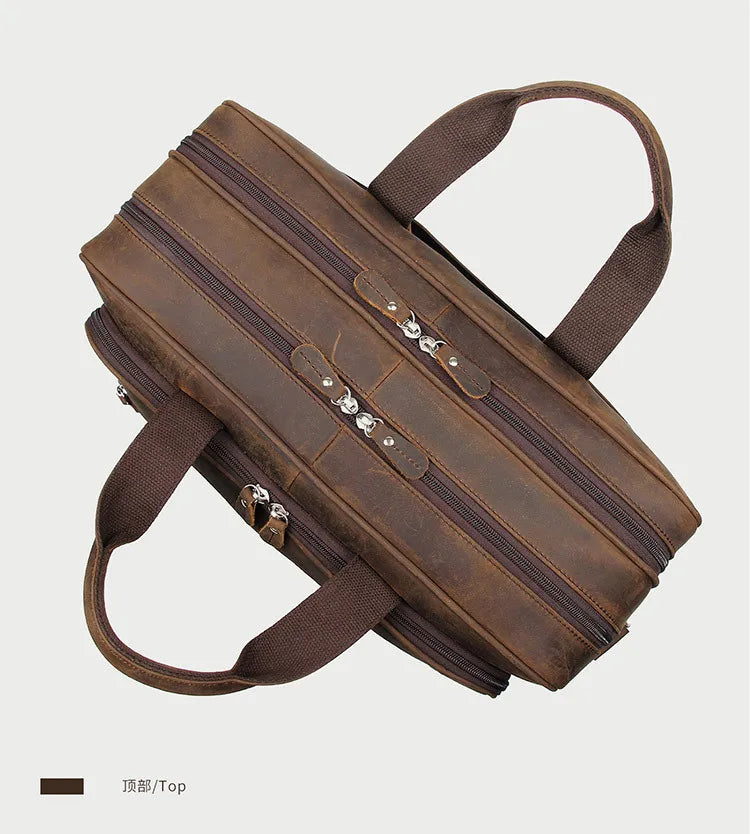 Pasta de couro genuíno de alta qualidade para homens, bolsa de negócios, couro crazy horse, grande, 17 polegadas, bolsa para laptop, porta-pasta masculina, estojo de escritório