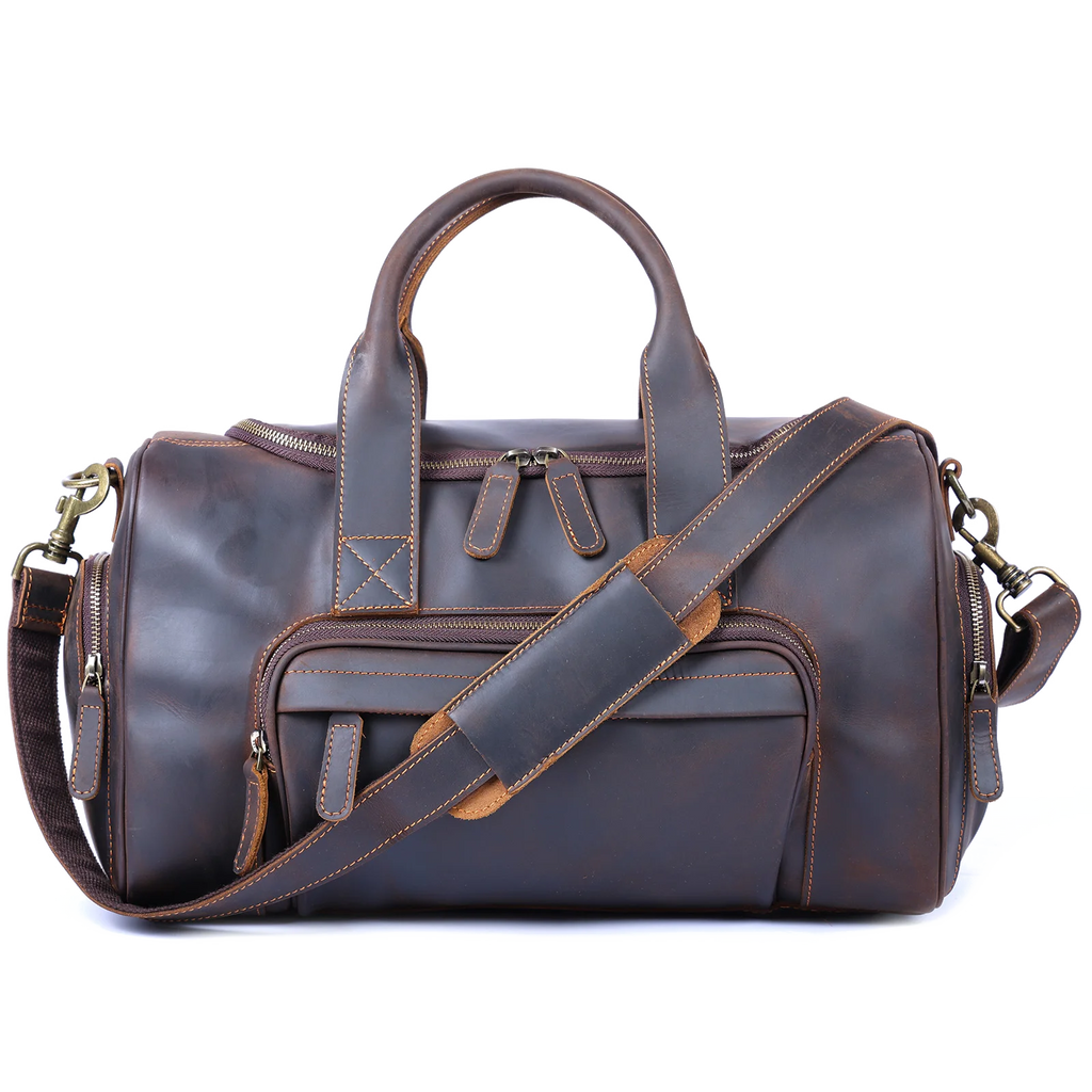 S.WORKER Bolsa de viagem vintage de couro genuíno Crazy Horse Bolsa de lona de couro masculina Bolsa de fim de semana Bolsa de ginástica Bagagem de mão