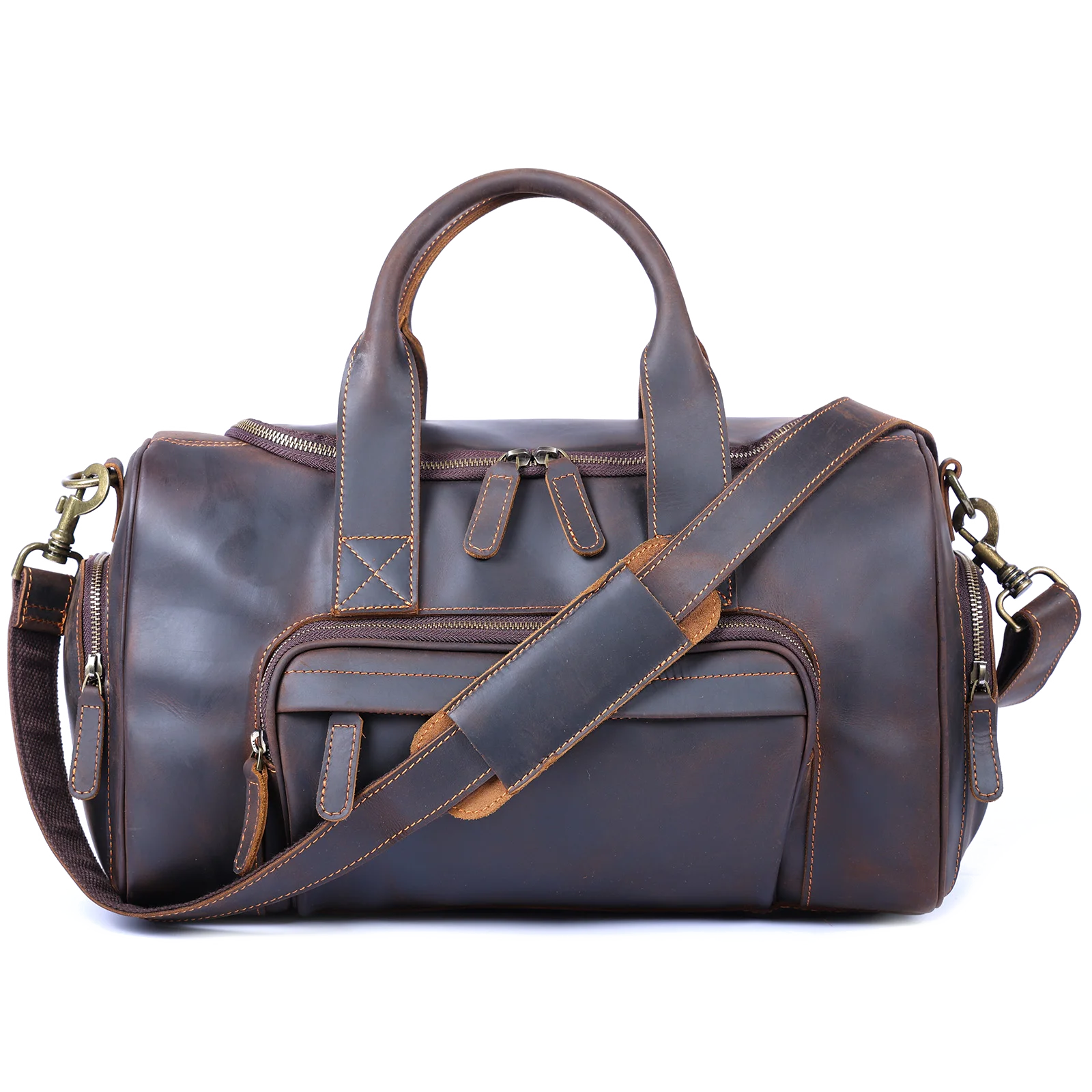 S.WORKER Bolsa de viagem vintage de couro genuíno Crazy Horse Bolsa de lona de couro masculina Bolsa de fim de semana Bolsa de ginástica Bagagem de mão