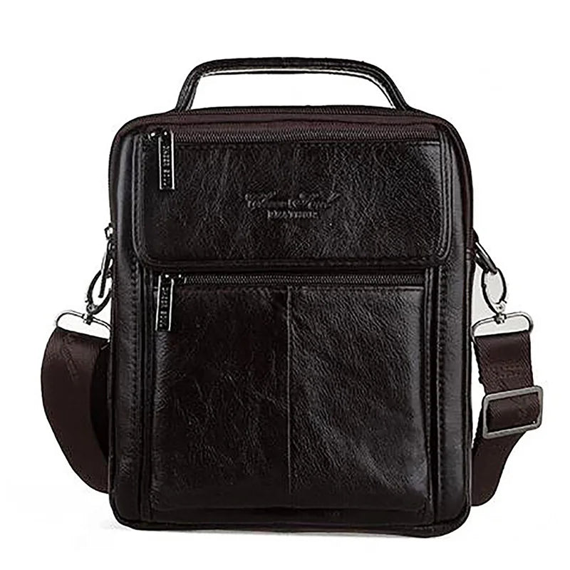 Bolsa Transversal Masculina de Couro Genuíno para Negócios, Pasta Casual de Couro Bovino, Bolsa de Mão Masculina com Alça Superior
