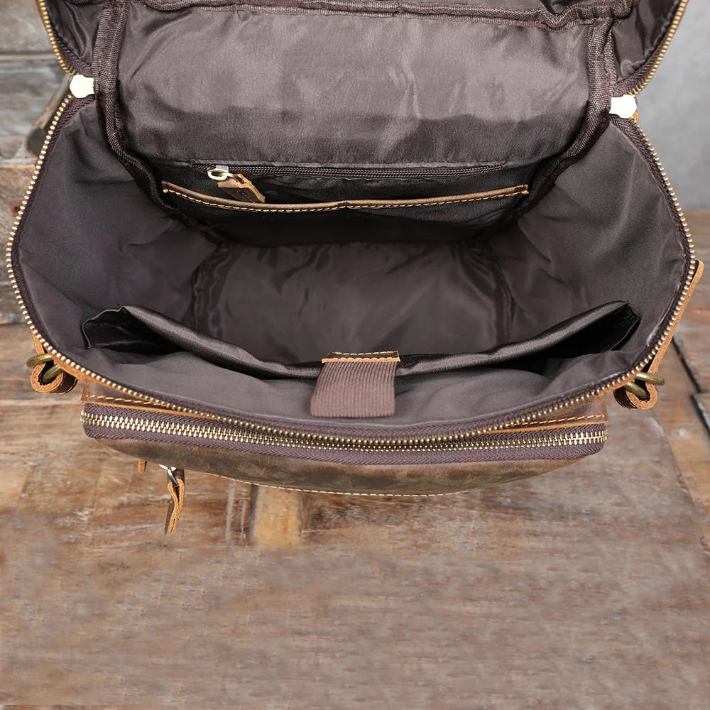 Mochila de couro genuíno vintage, Laptop Bag, Crazy Horse School Bag, Bolsa de ombro Weekender viagem ao ar livre