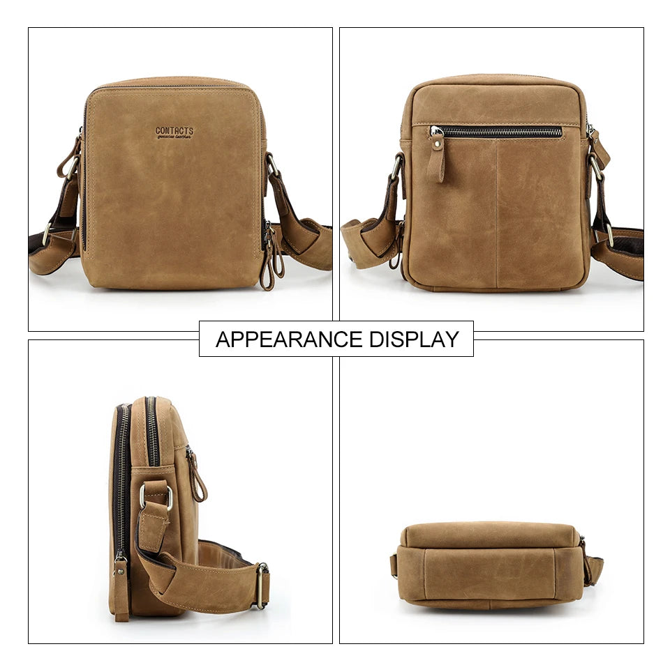 Contact's bolsa mensageiro masculina de couro genuíno, bolsa de ombro vintage para ipad mini de 7.9 polegadas, bolsa crossbody masculina de alta qualidade
