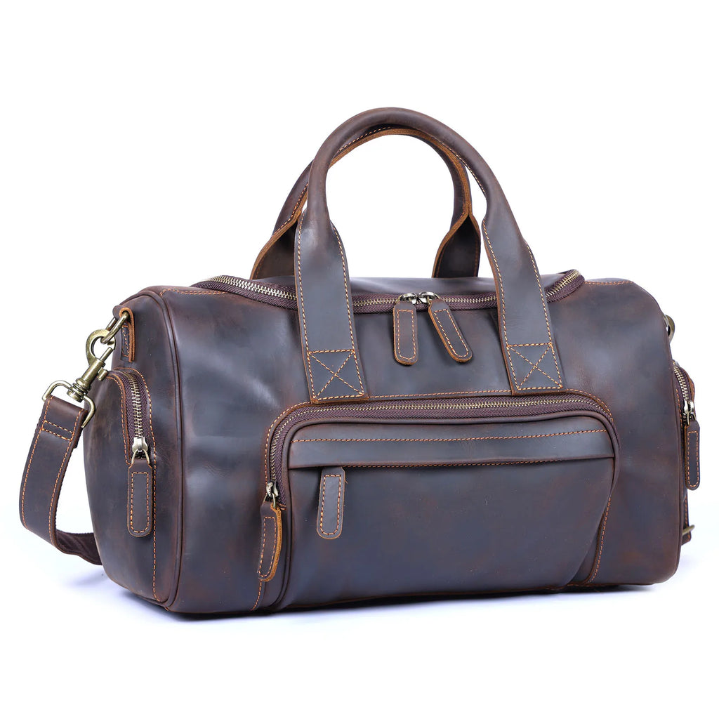 S.WORKER Bolsa de viagem vintage de couro genuíno Crazy Horse Bolsa de lona de couro masculina Bolsa de fim de semana Bolsa de ginástica Bagagem de mão